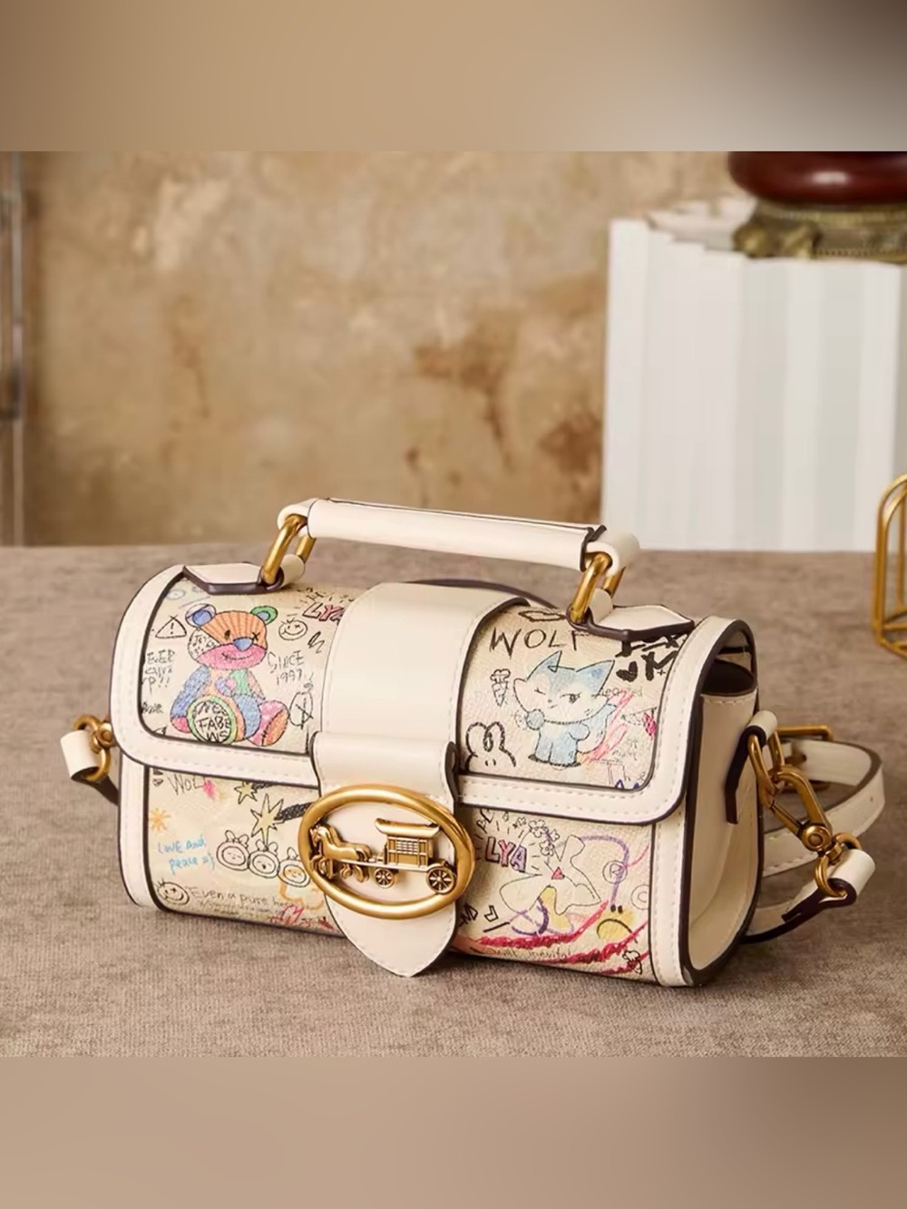 New designer inspired Doodle Print Top-Handle shoulder Bag